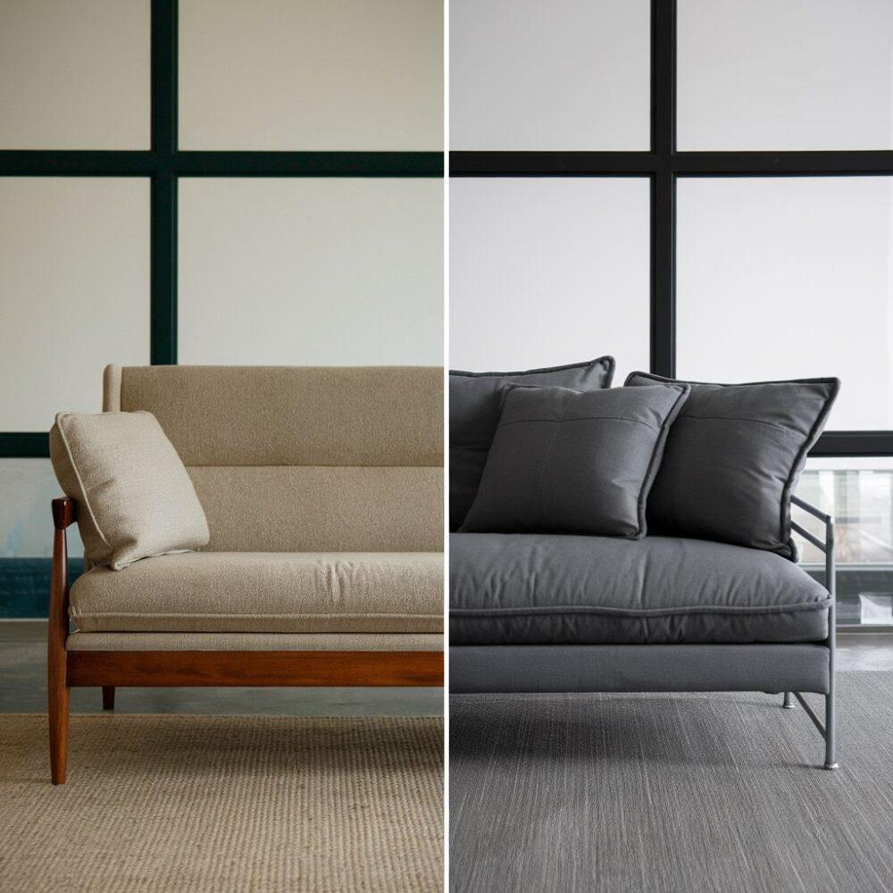 Nowoczesna sofa i klasyczna kanapa w salonie