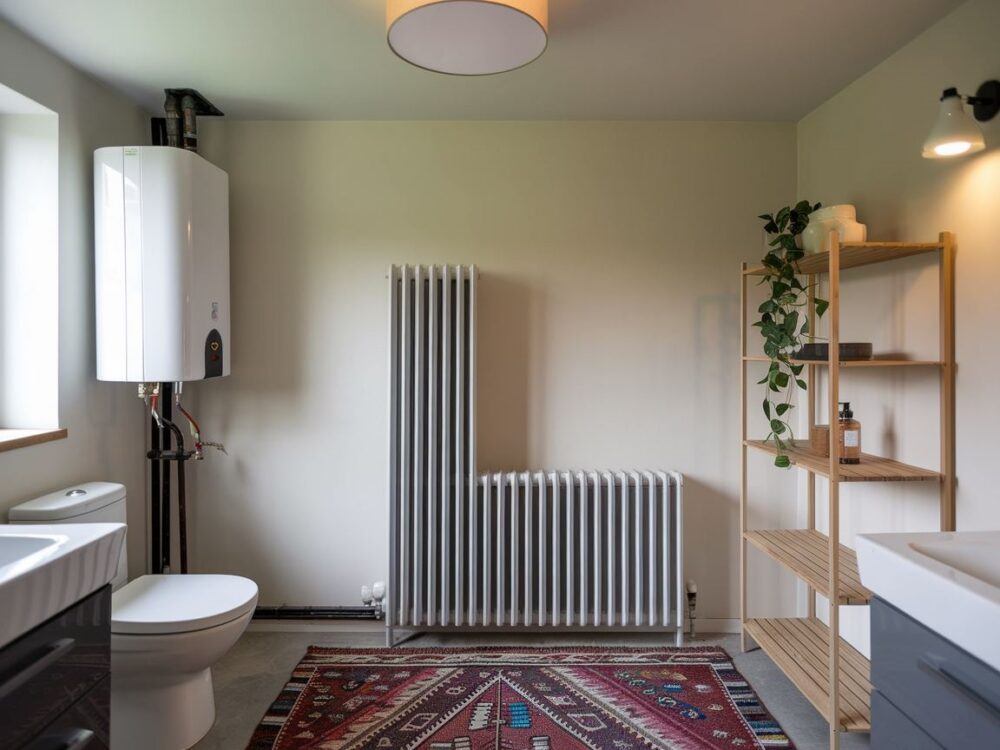 Stylowy grzejnik w jasnej łazience