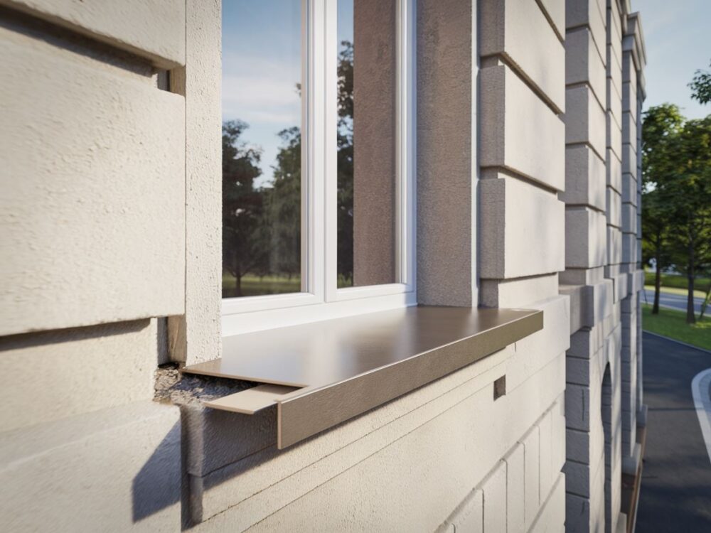 Zbliżenie na parapet zewnętrzny wpuszczony w ścianę